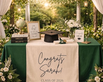 Personalized Graduation Table Runner, Congrats Name Banner, Custom Linen Table Runner Class of 2026