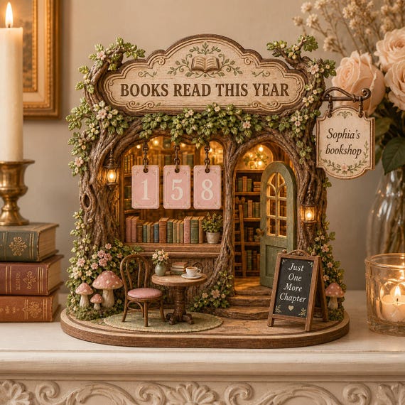 Personalized Books Read Tracker, Wooden Book Counter, Custom Bookshop Library Decor, Reading Goal Sign, Cottagecore Gift for Book Lovers