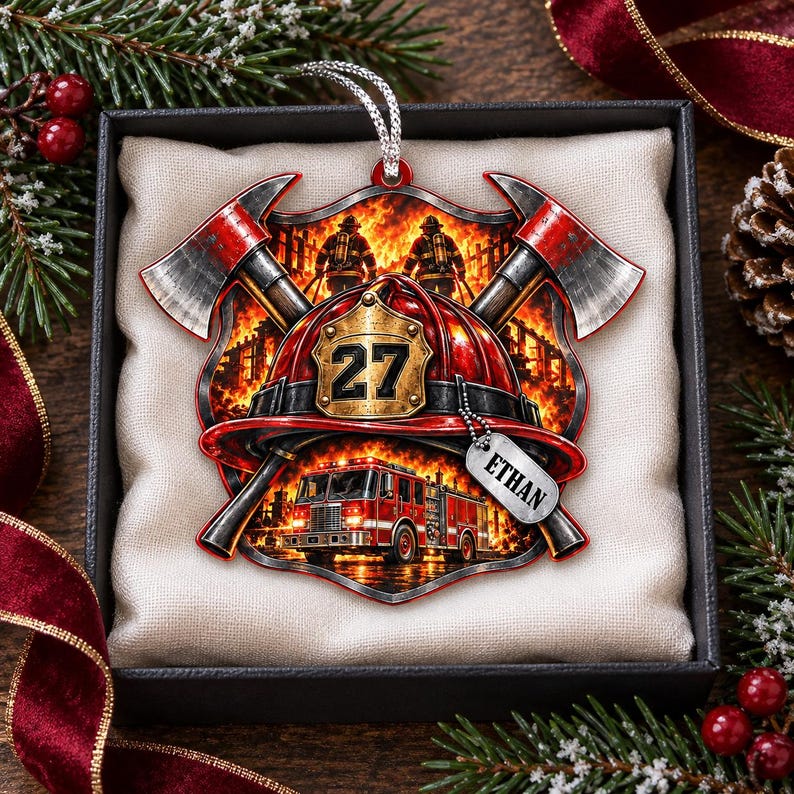 Personalized Firefighter Acrylic Ornament, Custom Name Fire Helmet ...