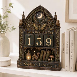 Personalized Gothic Reading Tracker, Books Read This Year Counter, Dark Academia Library Decor, Custom Book Lover Gift, Wooden Book Tracker