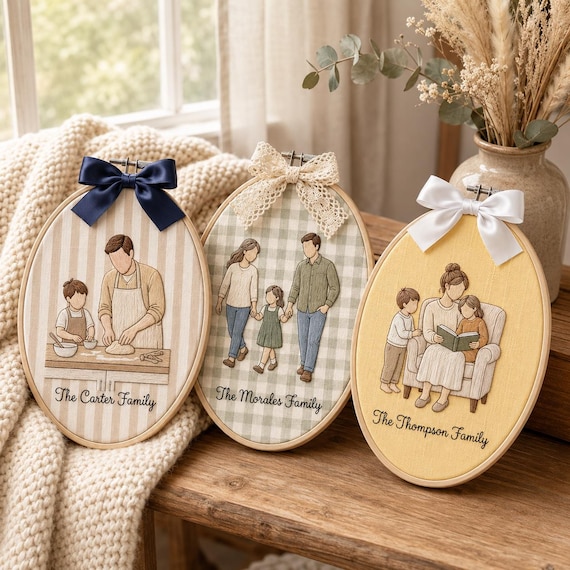 Personalized Family Embroidery Hoop, Custom Faceless Portrait, Handmade Family Name Wall Art, Anniversary Gift, Mothers Day Keepsake & Decor