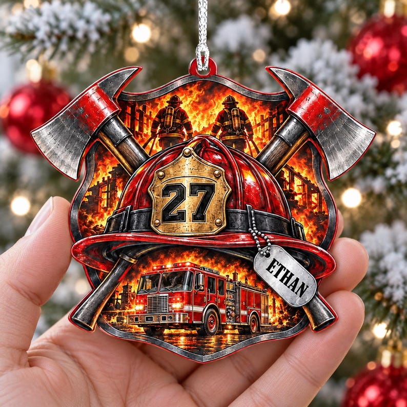 Personalized Firefighter Acrylic Ornament, Custom Name Fire Helmet ...