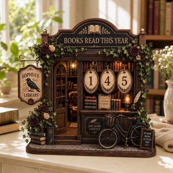 Personalized Book Tracker, Wooden Reading Counter, Book Lover Gift, Dark Academia Library Decor, Reading Goal Tracker, Custom Reader Gift