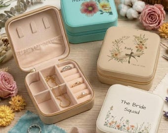 Boîte à bijoux de voyage personnalisée, cadeau de fête des mères et de remise des diplômes à imprimé floral personnalisé