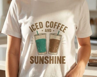 T-shirt graphique Iced Coffee Sunshine, cadeau d'été pour amateur de café