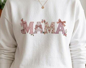 Sweat-shirt avec typographie florale Mama | Chemise maman, lettres botaniques