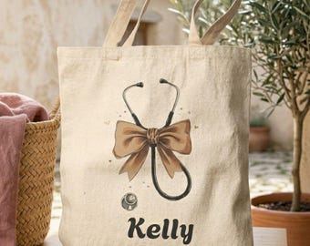 Personalized Nurse Tote Bag | Stethoscope Bow Medical Canvas Bag