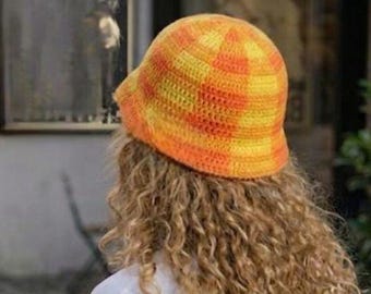 Crochet Bucket Hat Pattern | Retro Checkerboard Sun Hat (Colorful Summer)