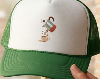 Chapeau de joueur de mahjong buveur de café, tasse à café et casquette design Mahj