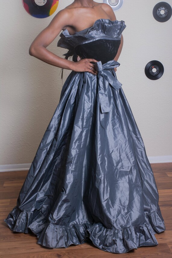 80's Metallic and Velvet Gown with Bow