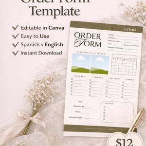 Plantilla de Pedido para Pasteleras | Order Form Editable en Canva | Español e Inglés. Cake Bussines.