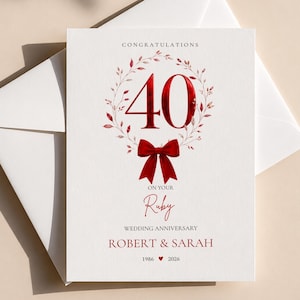 40th Wedding Anniversary Gift for Couples, Personalized Ruby Anniversary Card for Mom & Dad