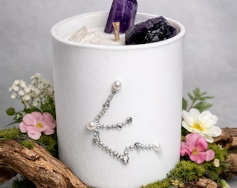 Bougie en cristal du zodiaque | Constellation de perles avec strass | Cadeau astrologique pour elle | Horoscope personnalisé d'anniversaire | Cire de soja à la noix de coco