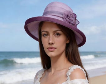 Women's Organza Derby Hat — Flower-Adorned Sun Hat — A Gift for Mom or Your Girlfriend