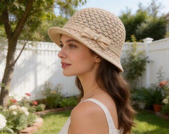 Women's Sun Protection Bucket Hat — Travel-Friendly Roll-Up Sun Hat with Bow Accent — A Gift for Mom