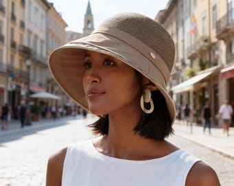 Zomerhoed voor dames, geweven stroaccenten, strandreizen, opvouwbare zonnehoed