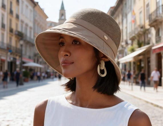 Women's Summer Bucket Hat, Woven Straw Accents, Beach Travel, Foldable Sun Hat