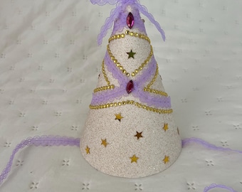 Handcrafted Princess Party Hat - Lavender Lace Details | Reusable Celebration Headwear