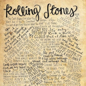 Rolling Stones Lyrics and Quotes 8x10 handdrawn and handlettered print on antiqued paper rock music lyrics image 1