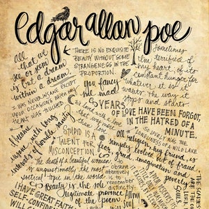 Edgar Allan Poe Quotes 8x10 handdrawn and handlettered printed on antiqued paper image 1