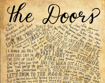 The Doors Lyrics and Quotes - 8x10 handdrawn and handlettered printed on antiqued paper