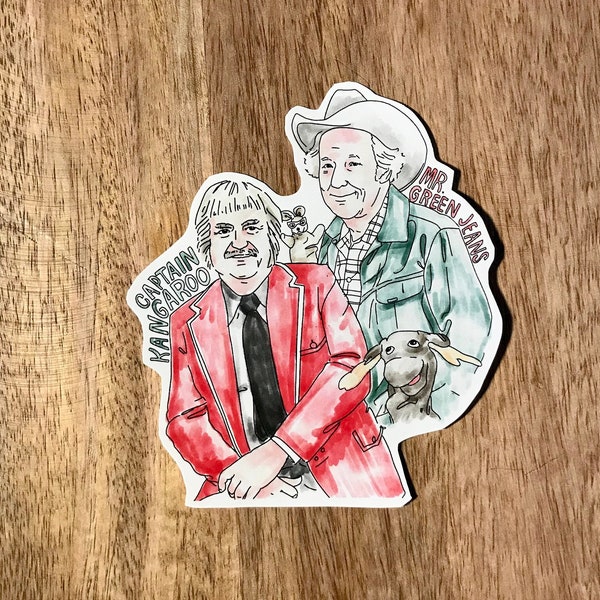 Captain Kangaroo and Mr. Green Jeans sticker - decal vinyl glossy laptop notebook locker sticker fun seventies