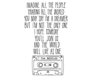 Imagine by John Lennon Lyrics Words and Quotes - 8x10 or 11x14 handdrawn and handlettered print unframed rock n roll music
