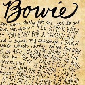 David Bowie/Ziggy Stardust Lyrics and Quotes 8x10 handdrawn and handlettered printed on antiqued paper rock music lyrics image 2