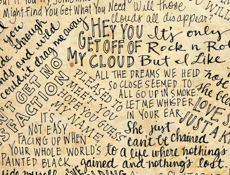 Rolling Stones Lyrics and Quotes 8x10 handdrawn and handlettered print on antiqued paper rock music lyrics image 3