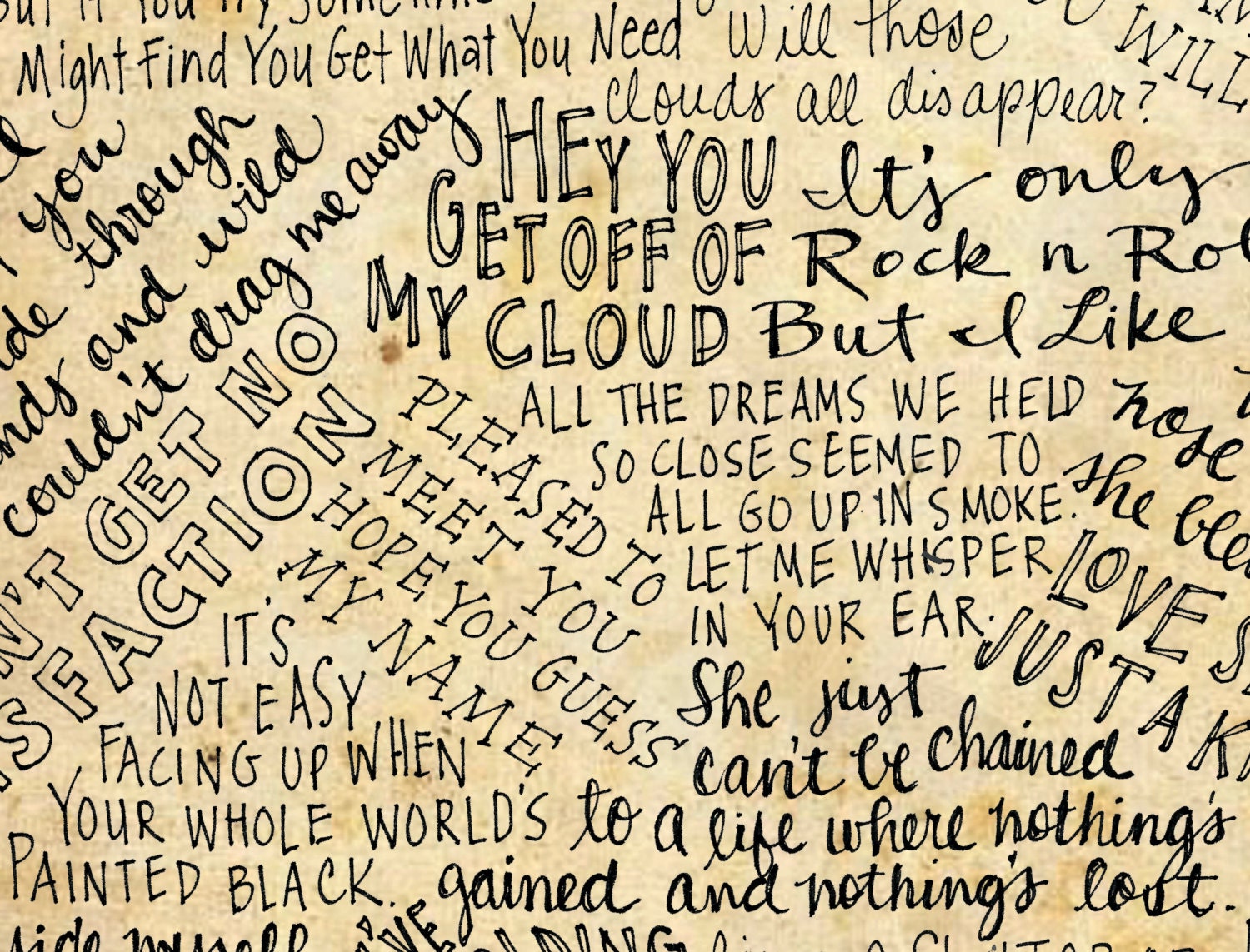 Rolling Stones Lyrics and Quotes 8x10 Handdrawn and Etsy