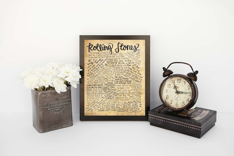 Rolling Stones Lyrics and Quotes 8x10 handdrawn and handlettered print on antiqued paper rock music lyrics image 2