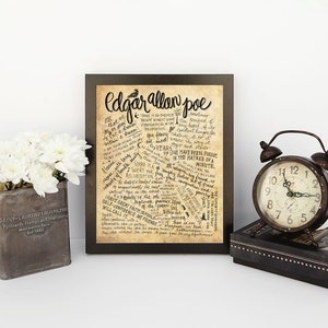 Edgar Allan Poe Quotes 8x10 handdrawn and handlettered printed on antiqued paper image 3