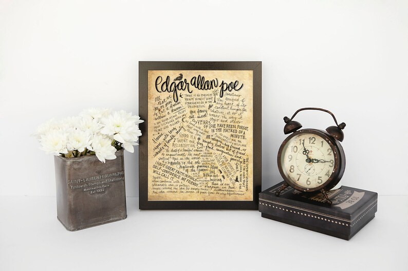 Edgar Allan Poe Quotes 8x10 handdrawn and handlettered printed on antiqued paper image 3