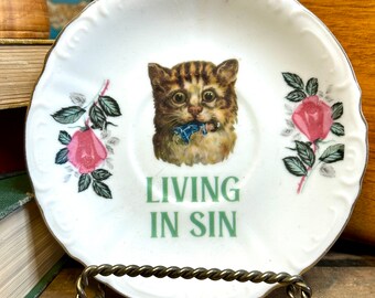 Dirty Dishes - Upcycled Vintage Plate "Living In Sin" Funny OOAK Unique Dish Gift Snarky Mean Sarcastic