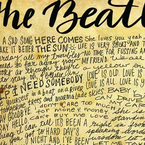 The Beatles Lyrics and Quotes Yellow Submarine Hey Jude 8x10 handdrawn and handlettered print on antiqued paper rock music lyrics image 2