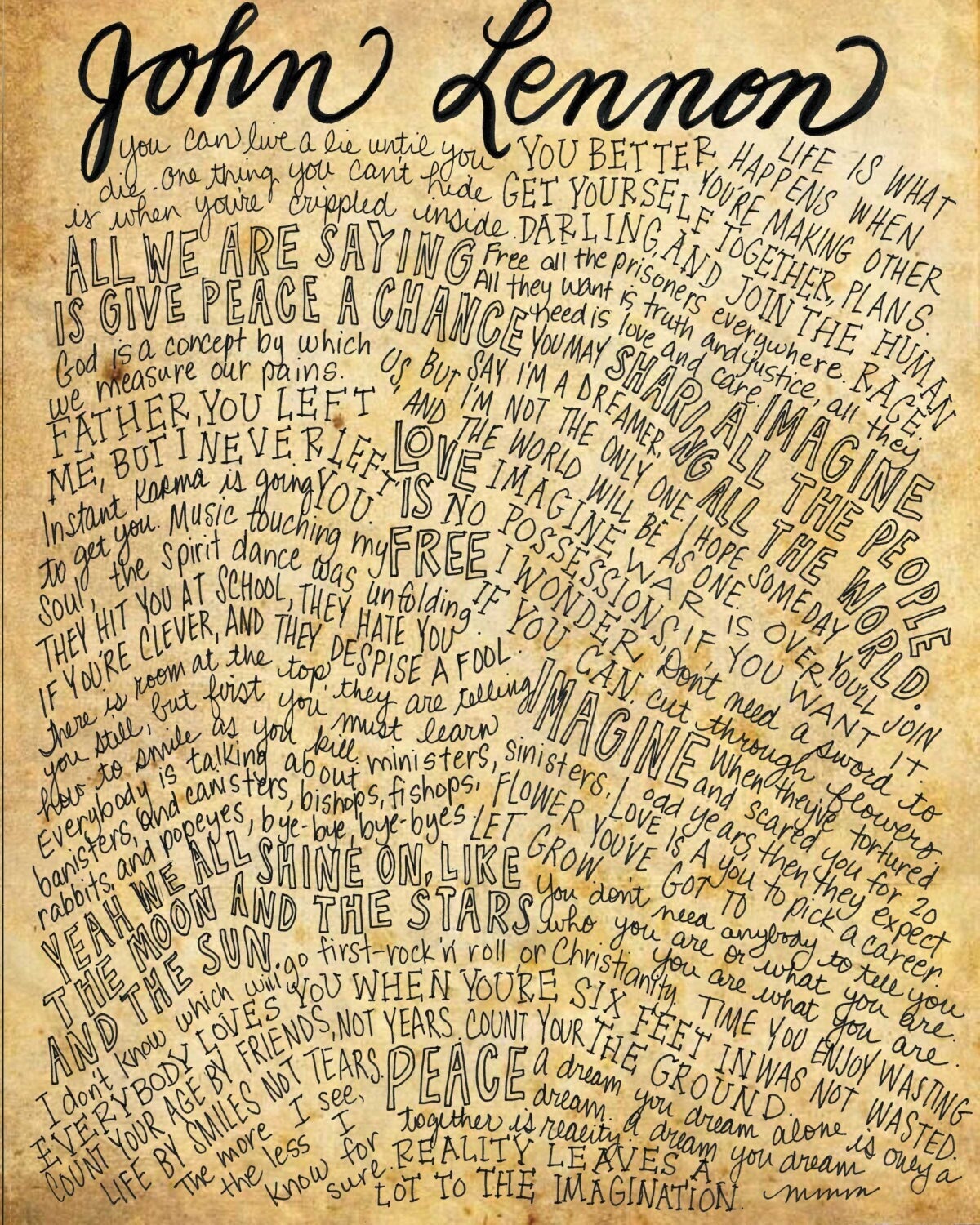 John Lennon Lyrics And Quotes 8x10 Handdrawn And Etsy Ireland John Lennon Lyrics And Quotes 8x10 Handdrawn And Etsy Ireland