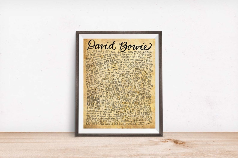 David Bowie/Ziggy Stardust Lyrics and Quotes 8x10 handdrawn and handlettered printed on antiqued paper rock music lyrics image 4