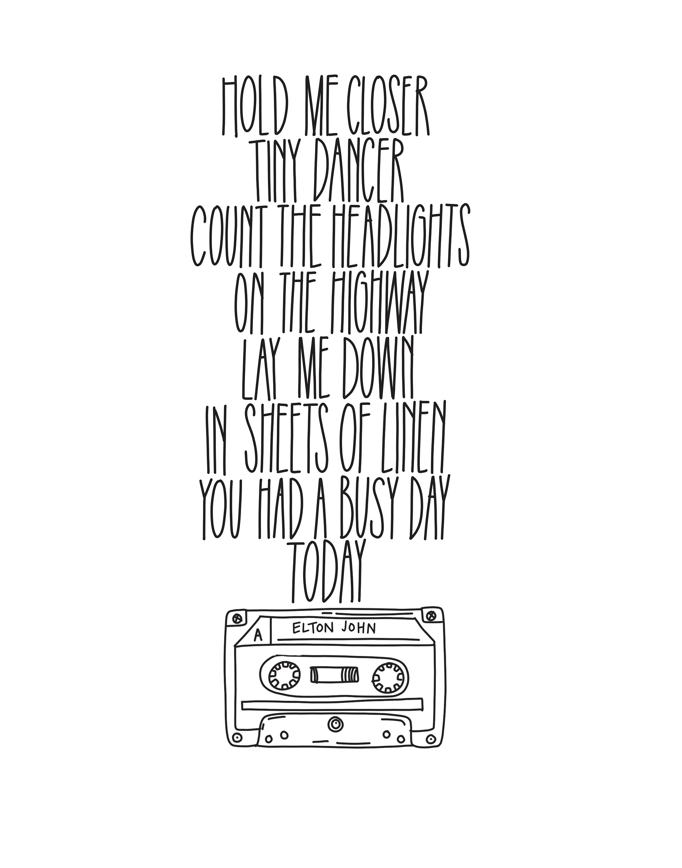 Elton John Tiny Dancer Lyrics Words and Quotes 8x10 or 11x14 Etsy
