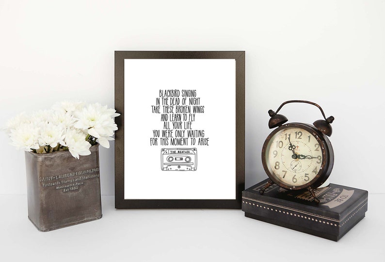 Beatles Blackbird Lyrics Words and Quotes 8x10 or 11x14 handdrawn and handlettered print unframed rock music image 2