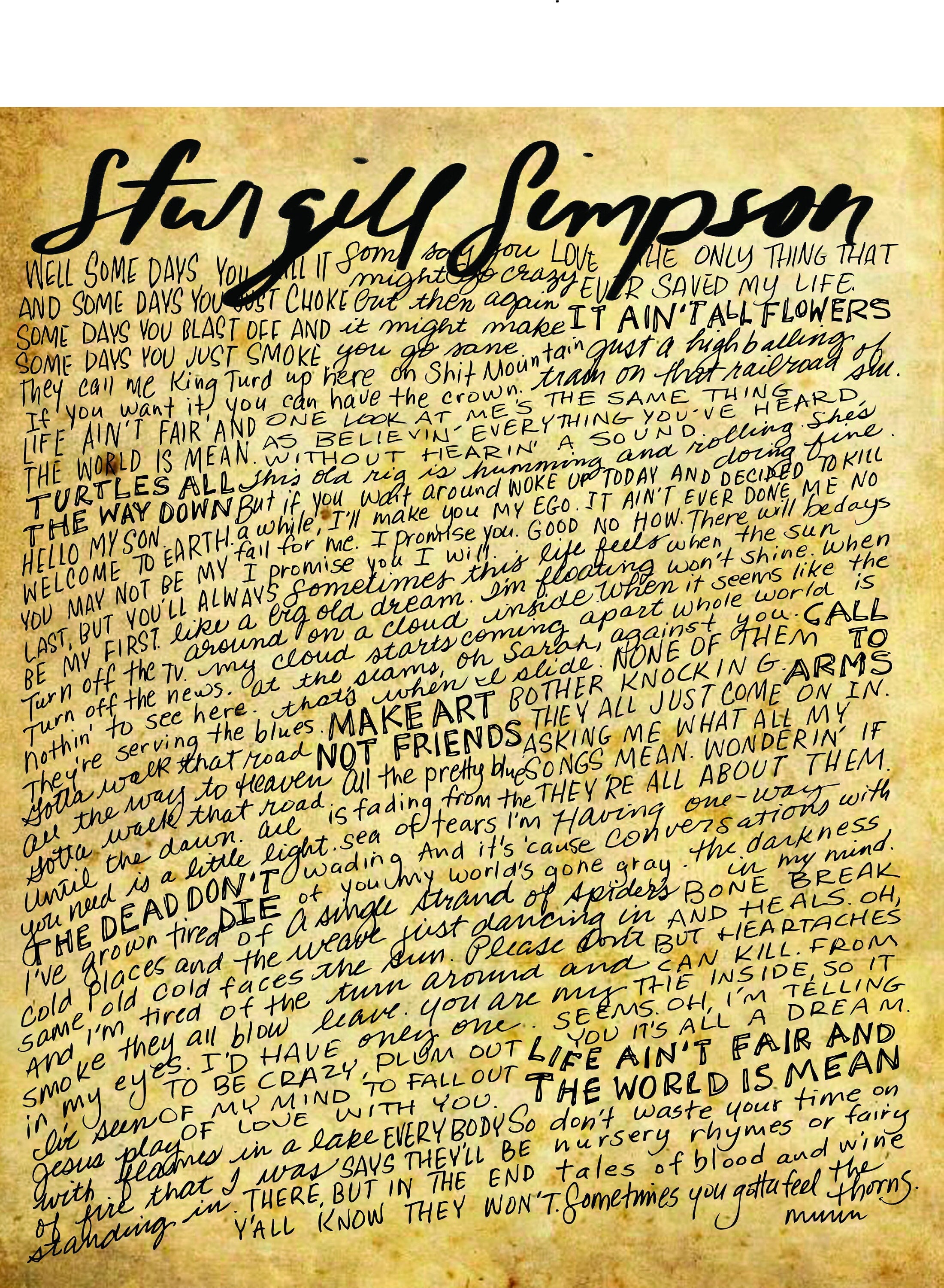 Sturgill Simpson Lyrics and Quotes 8x10 letra impresa Etsy