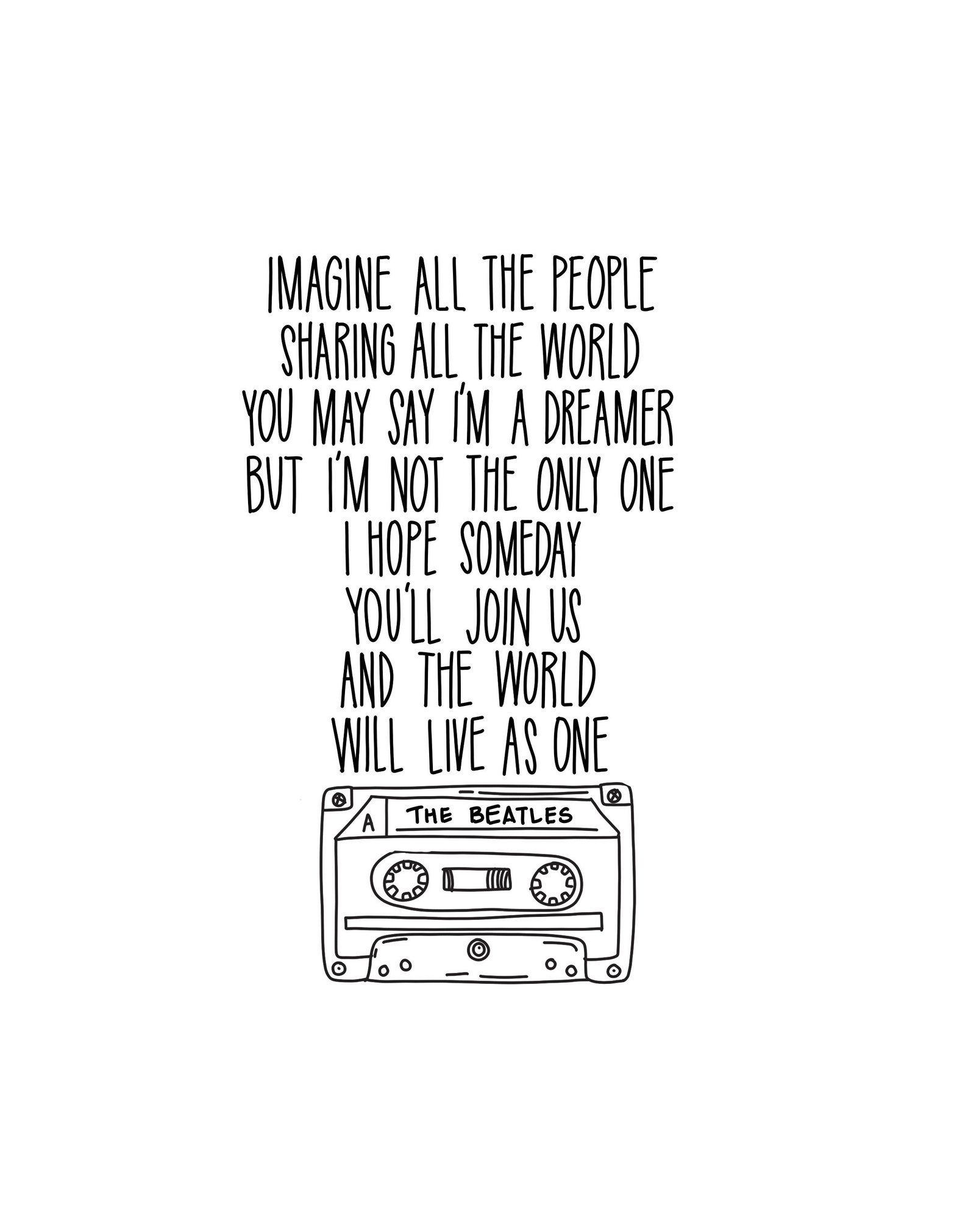 Imagine by John Lennon Lyrics Words and Quotes 8x10 or 11x14 Etsy