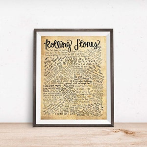 Rolling Stones Lyrics and Quotes 8x10 handdrawn and handlettered print on antiqued paper rock music lyrics image 4