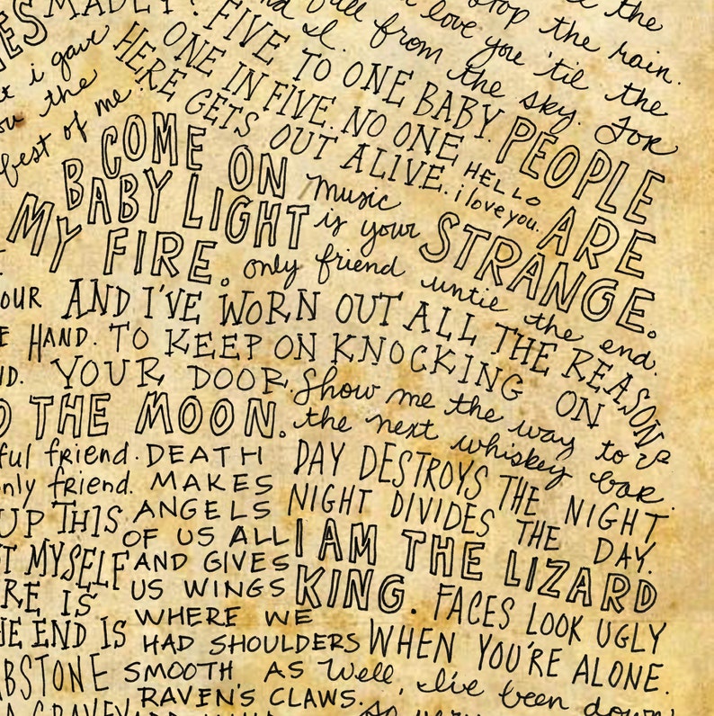 The Doors Lyrics and Quotes 8x10 Handdrawn and Handlettered Etsy