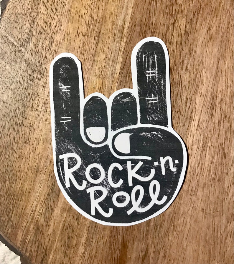 Rock n roll sign hand rock and roll Sticker decal vinyl glossy laptop decal locker notebook music song image 1