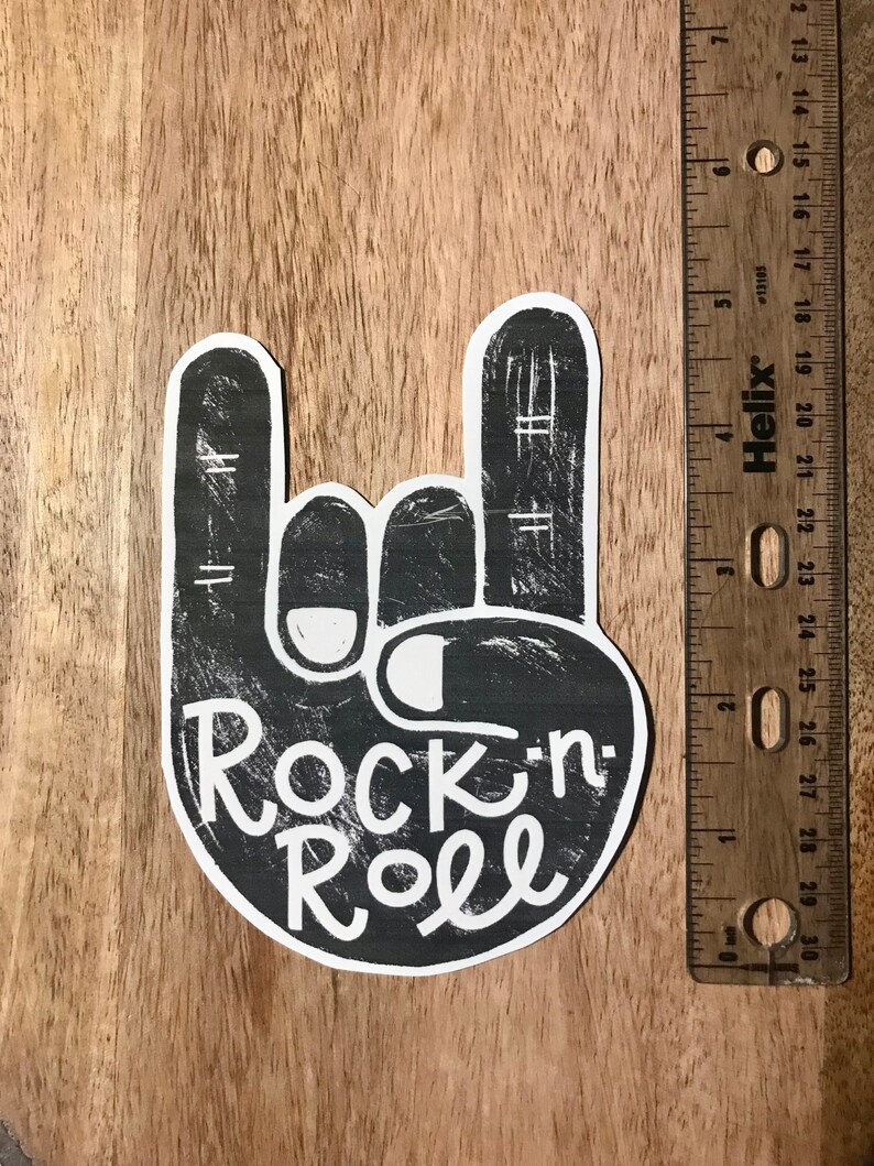 Rock n roll sign hand rock and roll Sticker decal vinyl glossy laptop decal locker notebook music song image 2