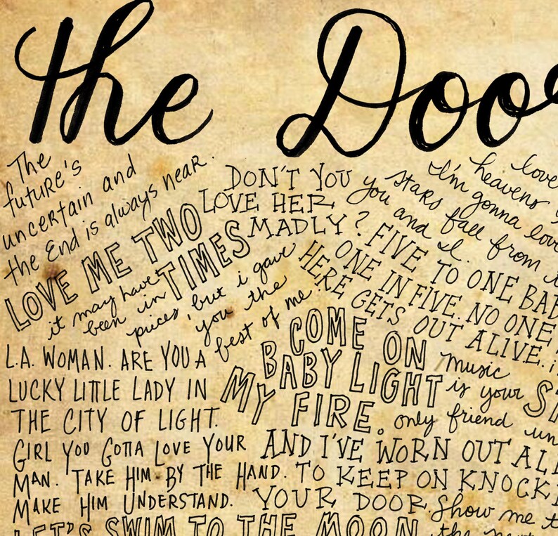 The Doors Lyrics and Quotes 8x10 handdrawn and