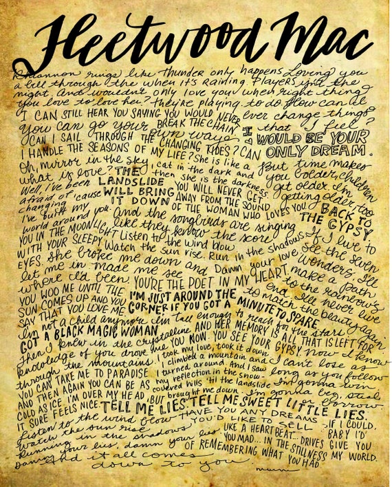 Fleetwood Mac Lyric Quotes Fleetwood Mac Lyrics And Quotes 8X10 Handdrawn And | Etsy