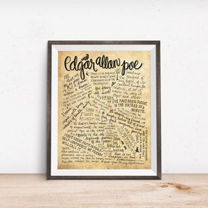 Edgar Allan Poe Quotes 8x10 handdrawn and handlettered printed on antiqued paper image 2