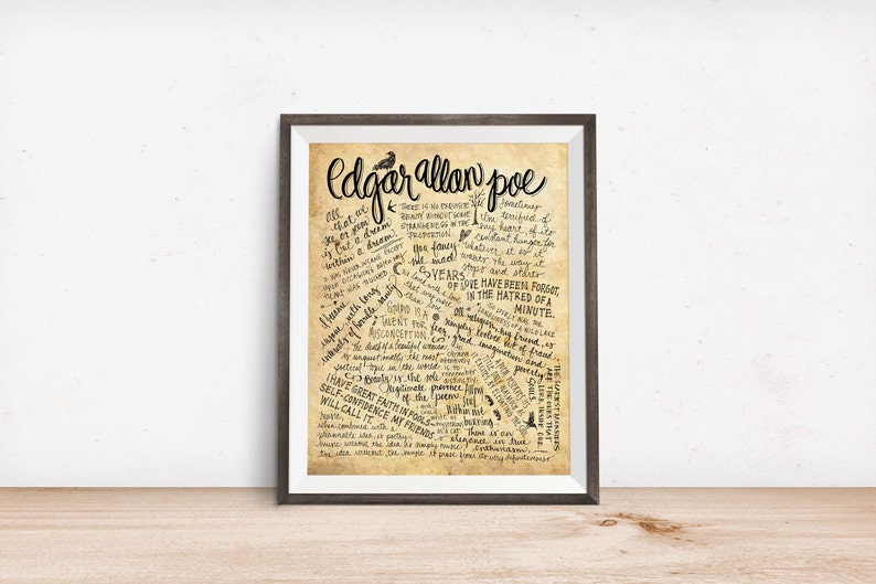 Edgar Allan Poe Quotes 8x10 handdrawn and handlettered printed on antiqued paper image 2