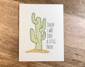 Little Prick. Sorry I was Such a Little Prick. Funny and Humorous All Occasion Greeting Card